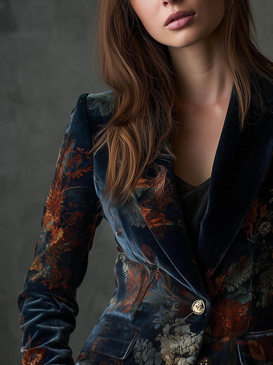 Barbara | Blazer in velluto floreale con bottoni metallici