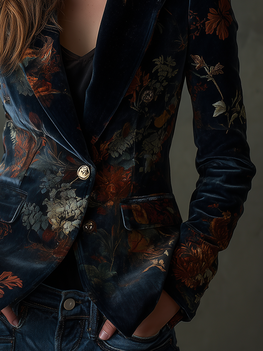 Barbara | Blazer in velluto floreale con bottoni metallici