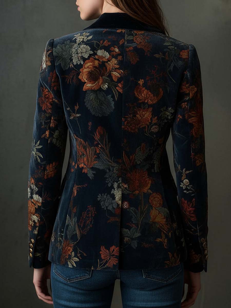 Barbara | Blazer in velluto floreale con bottoni metallici