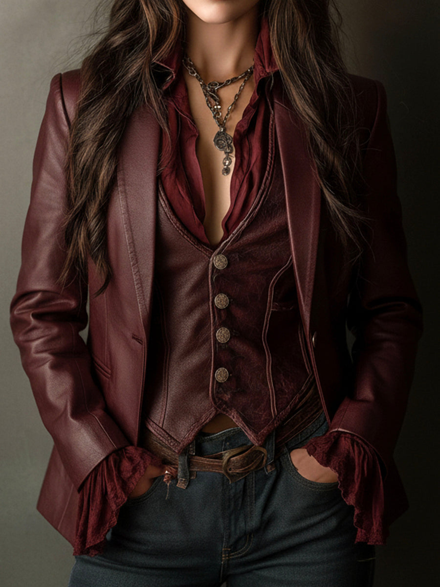 Angelica | Blazer bordeaux effetto pelle