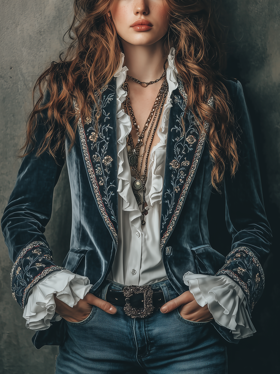 Anastasia | Blazer in velluto con polsini ricamati