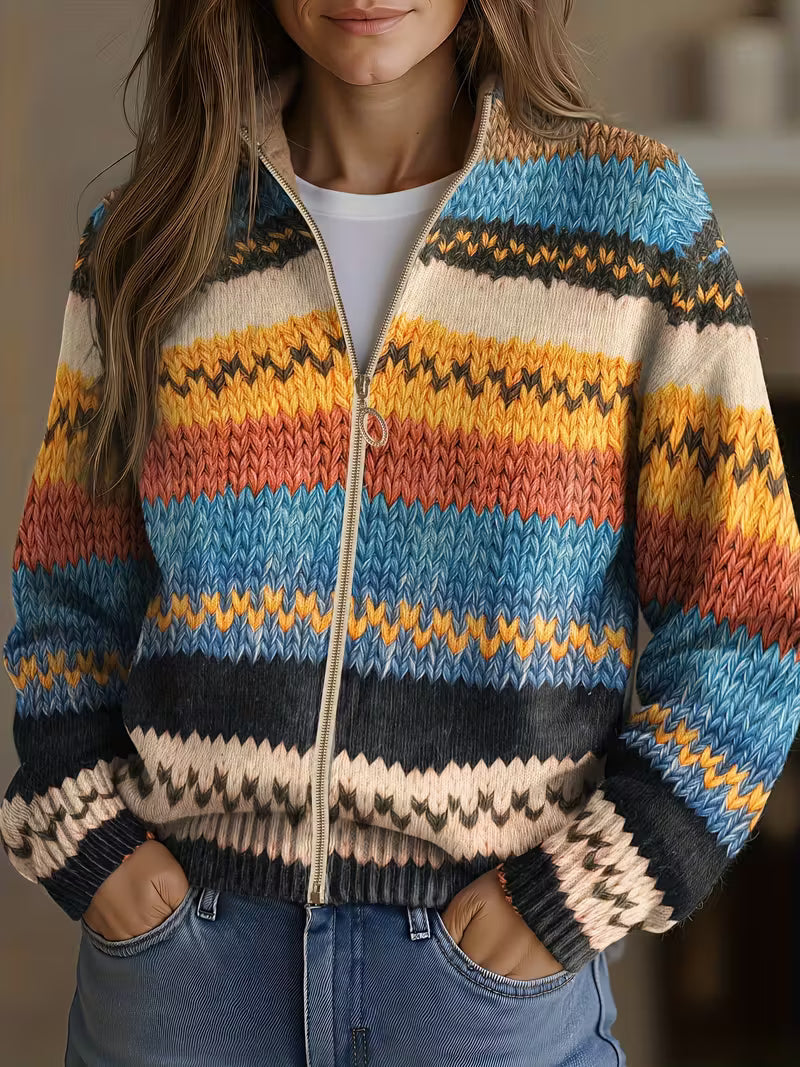 Isotta | Cardigan con Zip e Righe a Zig Zag
