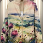 Zelda | Cardigan con Zip e Paesaggio Floreale