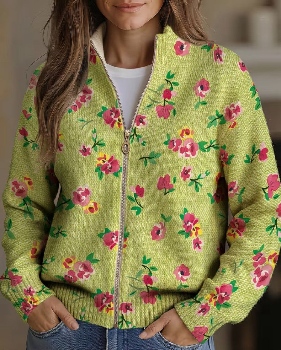 Costanza | Cardigan con Zip e Piccoli Fiori