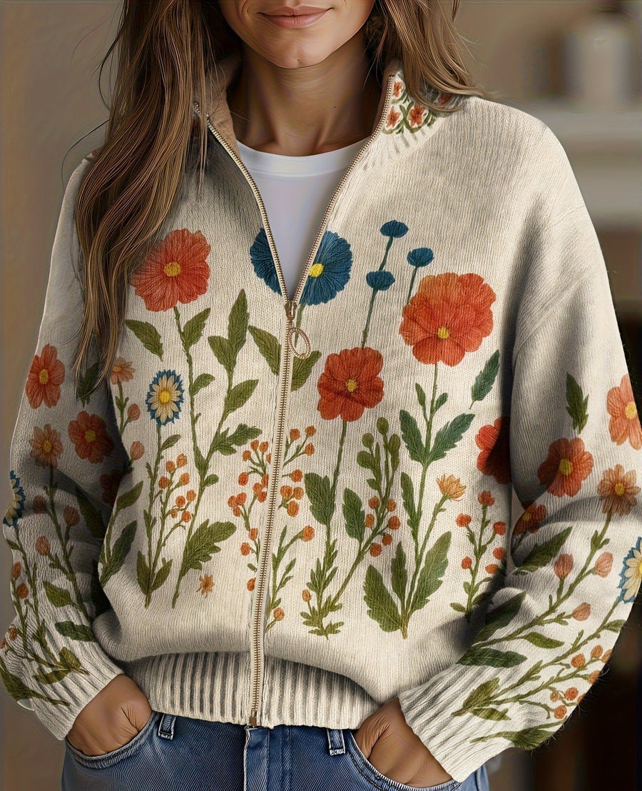 Flora | Cardigan con Zip e Fiori di Prato