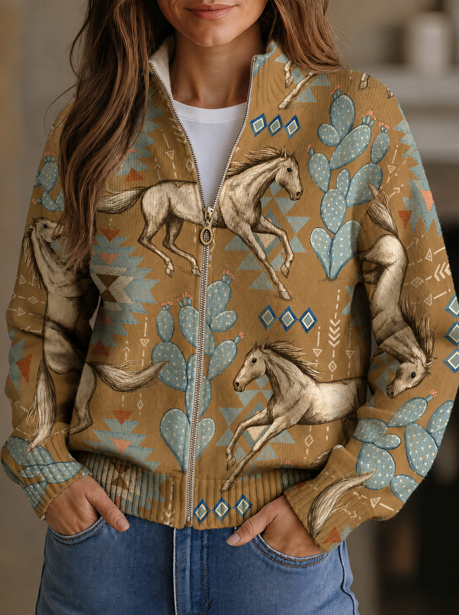 Perpetua | Cardigan con Zip e Motivi Western