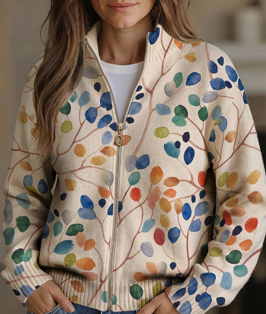 Imelda | Cardigan con Zip e Foglie