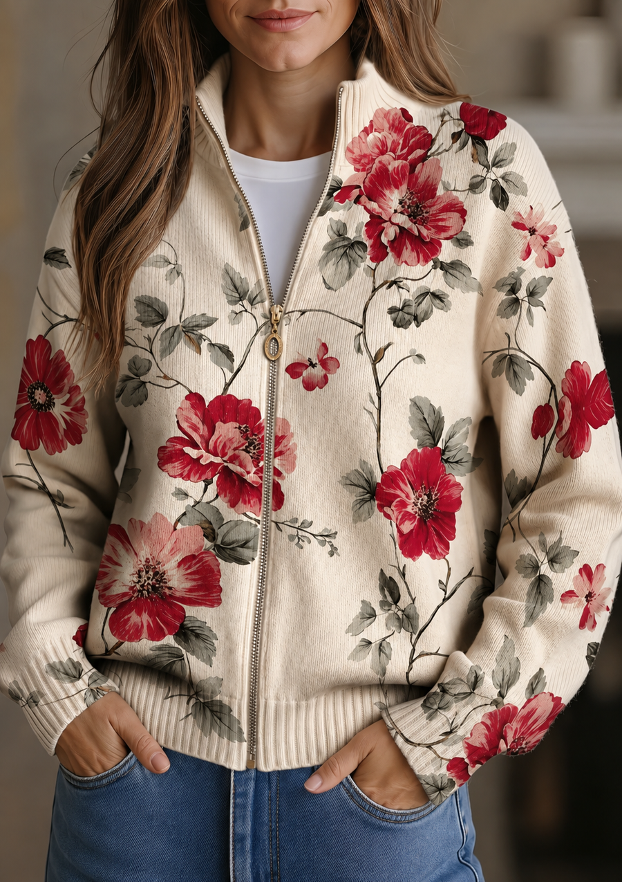 Guglielmina | Cardigan con Zip e Rose