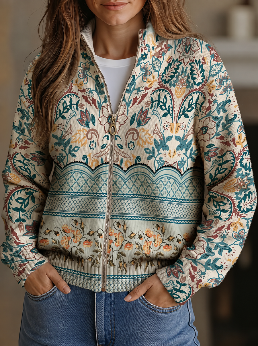 Sibilla | Cardigan con Zip e Motivi Botanici