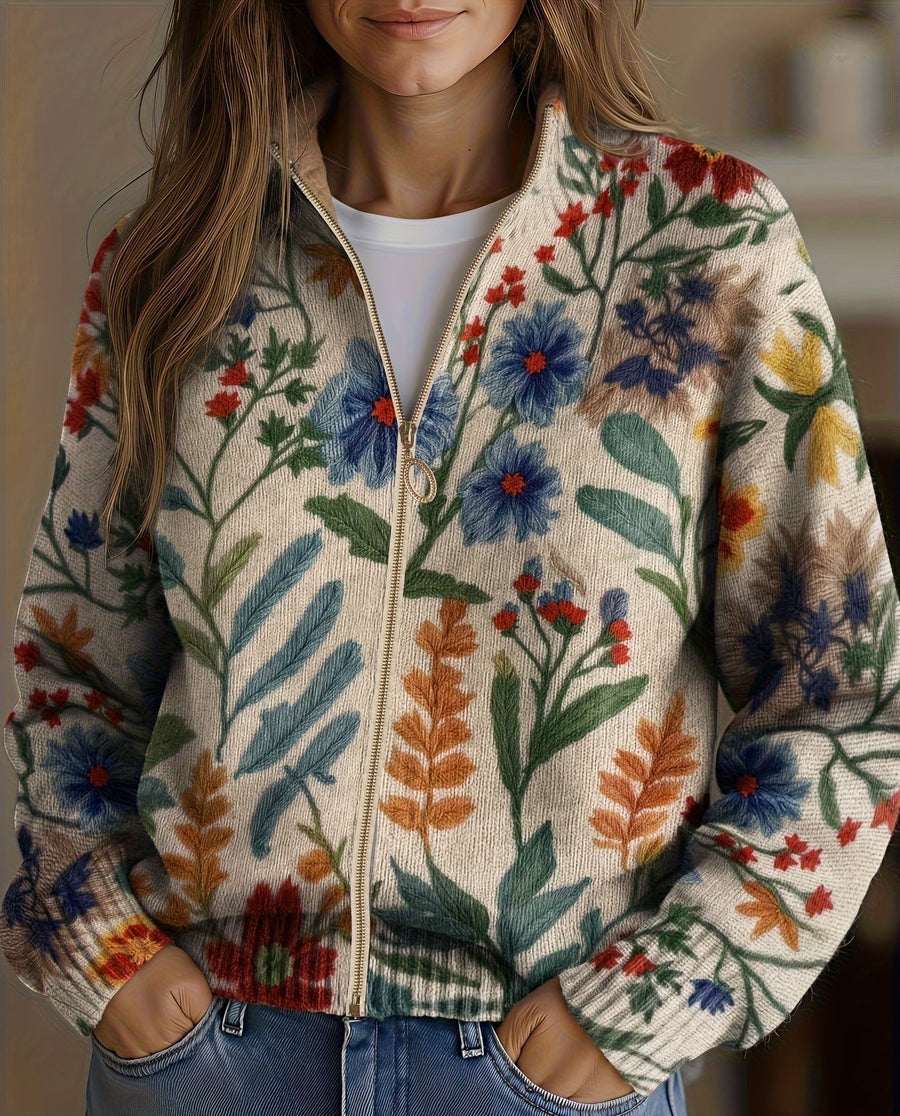 Tabita | Cardigan con Zip e Fiori di Campo