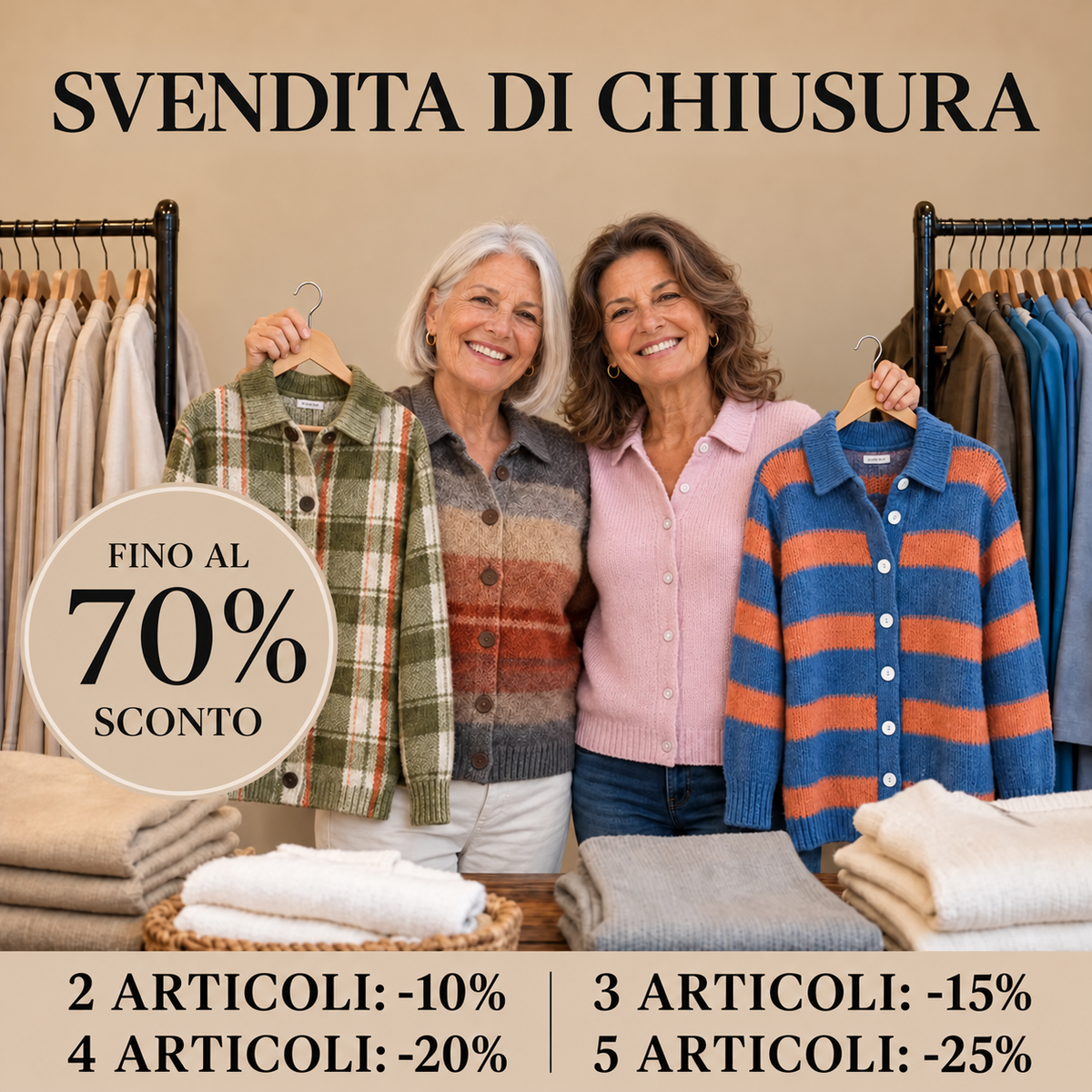 Boutique Veronese – Cardigan a Quadri. Svendita di chiusura, fino al 70% di sconto.