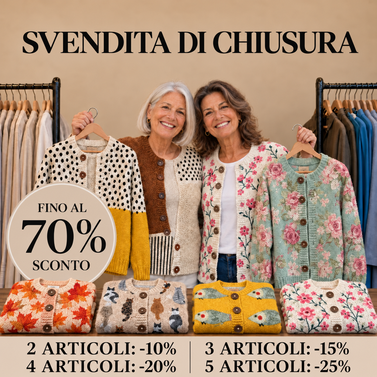 Boutique Veronese – Cardigan con Bottoni. Svendita di chiusura, fino al 70% di sconto.