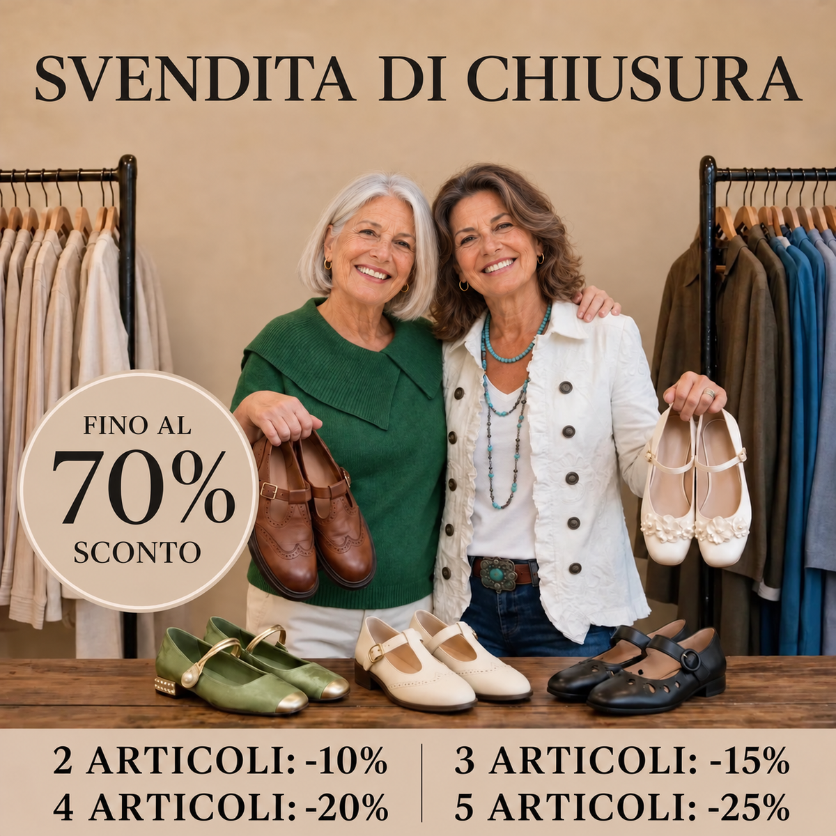 Boutique Veronese – Scarpe Mary Jane. Svendita di chiusura, fino al 70% di sconto.